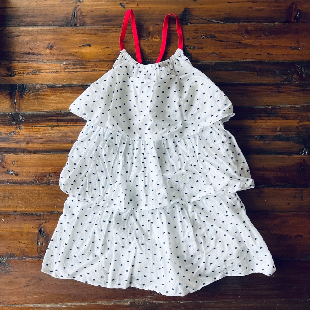 White and Blue Dot Tiered Dress